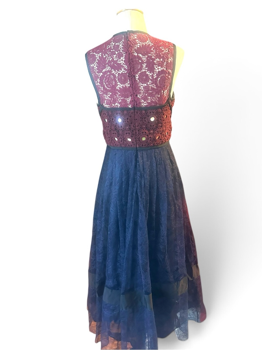 Burberry Prorsum NWT Lace Midi Dress Italy Burgundy Navy High Low EU42 US6 - Picture 6 of 16